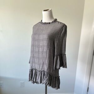 Zara NWOT Plaid Grey and Red Ruffle Blouse Size Small